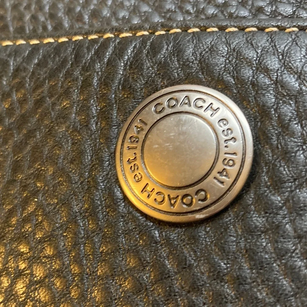Coach Pebbled Black Leather with Brown Strap Stylish Classy Coach